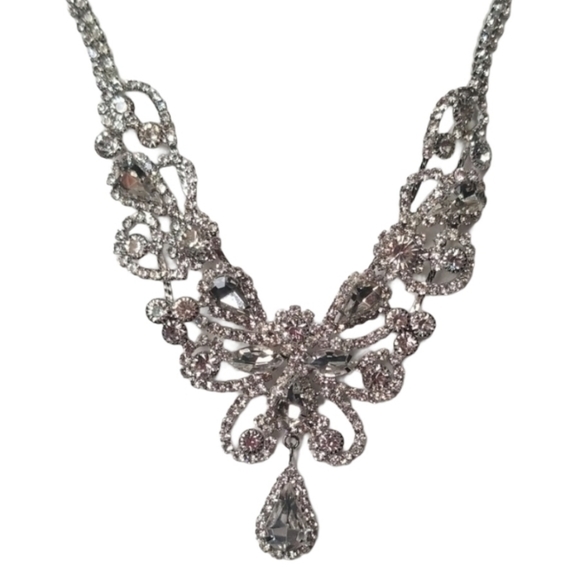 Prom Wedding Silver Rhinestones Necklace Valentines Day - Picture 1 of 9